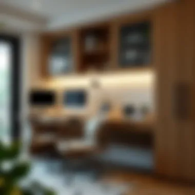 Close-up of file cabinets integrated into a modern workspace