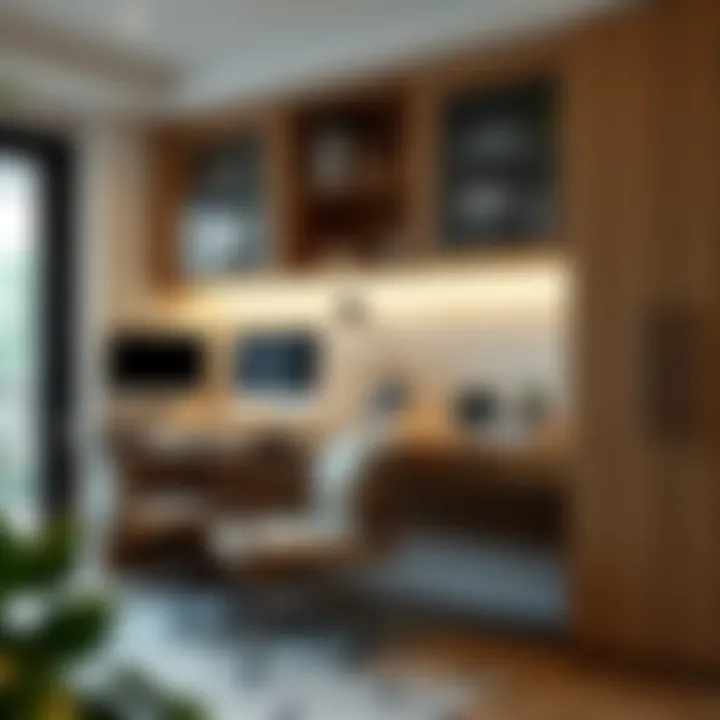 Close-up of file cabinets integrated into a modern workspace