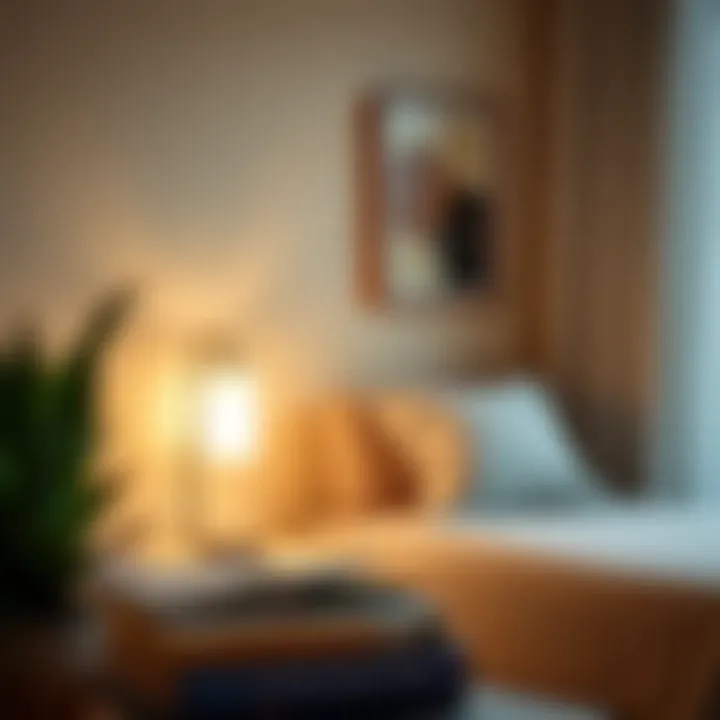 Serene Reading Space: Wireless Charging Side Table Lamp Cozy reading nook featuring a side table lamp with built-in wireless charger