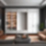 Elegant shelving unit with closed doors in a modern living room