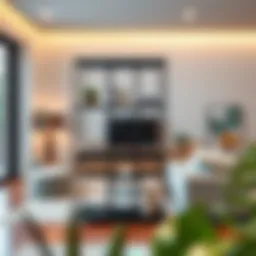 Elegant storage rack showcasing versatile design in a modern living room setting