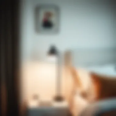 Chic Bedroom Accent: Side Table Lamp with Charger Stylish side table lamp with wireless charging in a contemporary bedroom