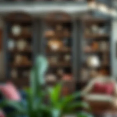 Antique bookshelves showcasing vintage decor elements