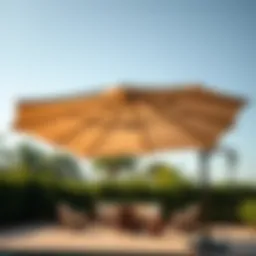 Elegant extended patio umbrella offering shade.