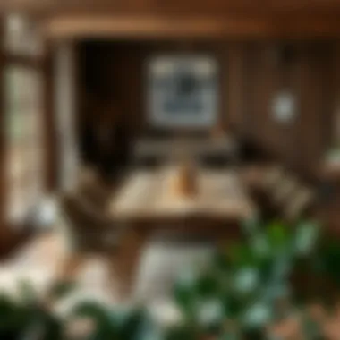 Rustic Charm in a Cozy Setting A rustic wooden farmhouse dining table set in a cozy dining room