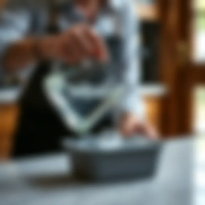 Effortless Filling: A New Kitchen Essential Person filling a BPA-free ice tray with water using a stylish pitcher