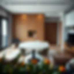 Elegant fold-out table displaying multipurpose functionality in a modern living room