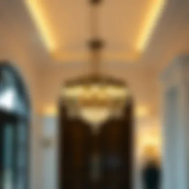 Stylish chandelier in a grand foyer