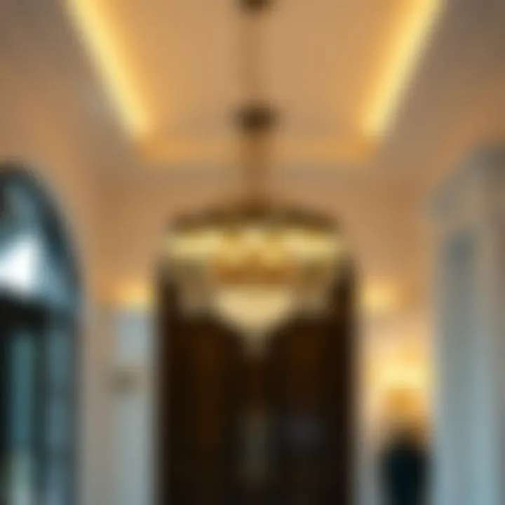 Stylish chandelier in a grand foyer