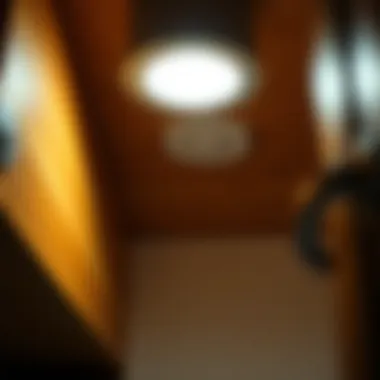 Close-up of a motion-sensor light installed in a garage cabinet