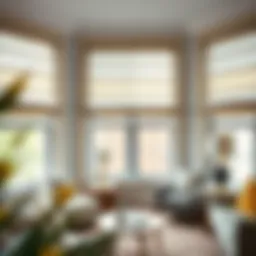 Elegant living room featuring inexpensive Roman blinds