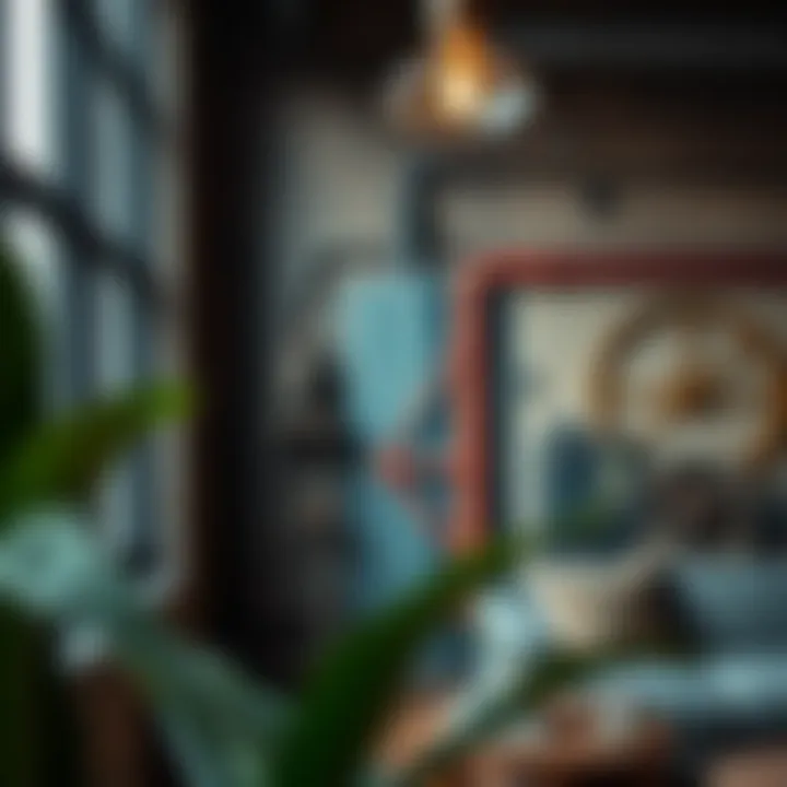 Industrial style mural incorporating urban elements