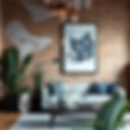 Rustic brick wall with modern art