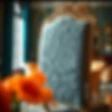 Elegant velvet dining chair cover with intricate design