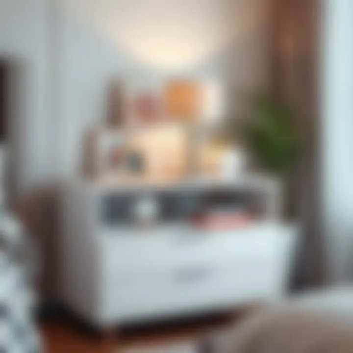 Functional Artistry: White Nightstand with Decor Functional white nightstand with decorative elements