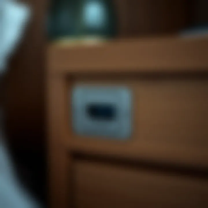 Close-up of a USB port integrated into a stylish nightstand