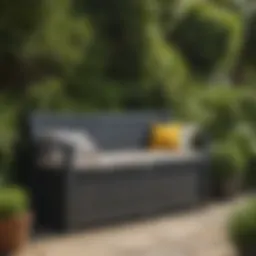 A Keter resin storage bench in a garden setting showcasing its aesthetic appeal