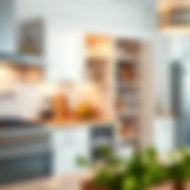 Functional kitchen cabinet door shelves enhancing storage efficiency.