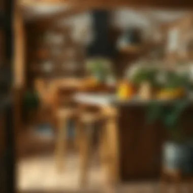 A light brown counter stool complementing a rustic dining area.