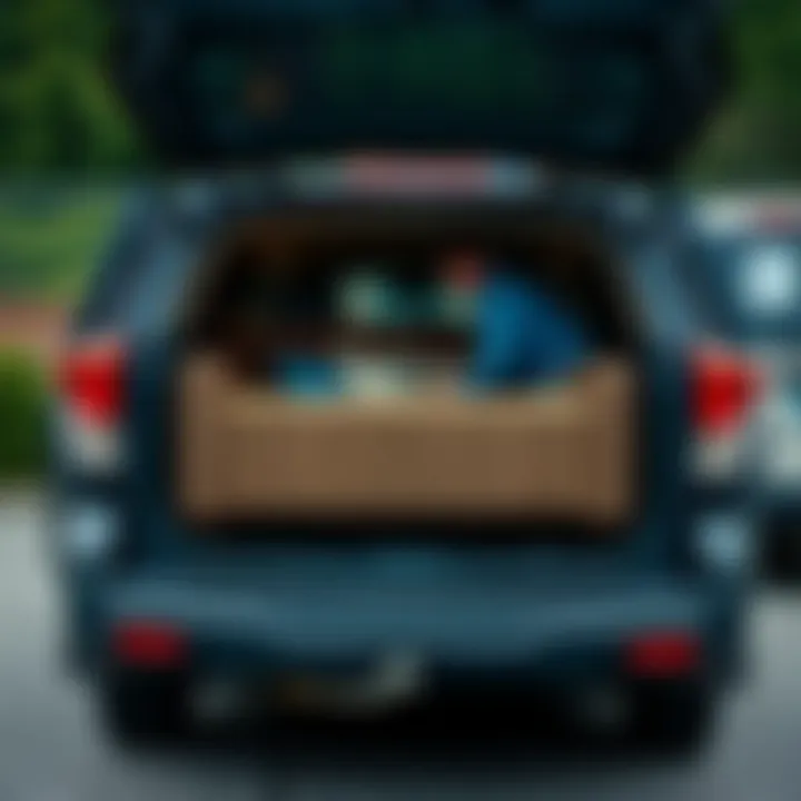 Person loading patio furniture into a vehicle.