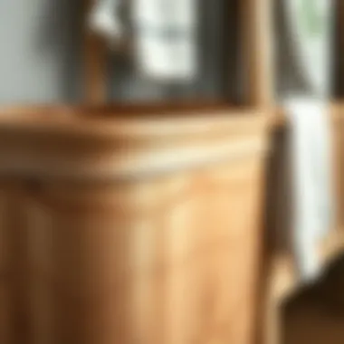 Close-up of natural wood texture on a laundry basket organizer