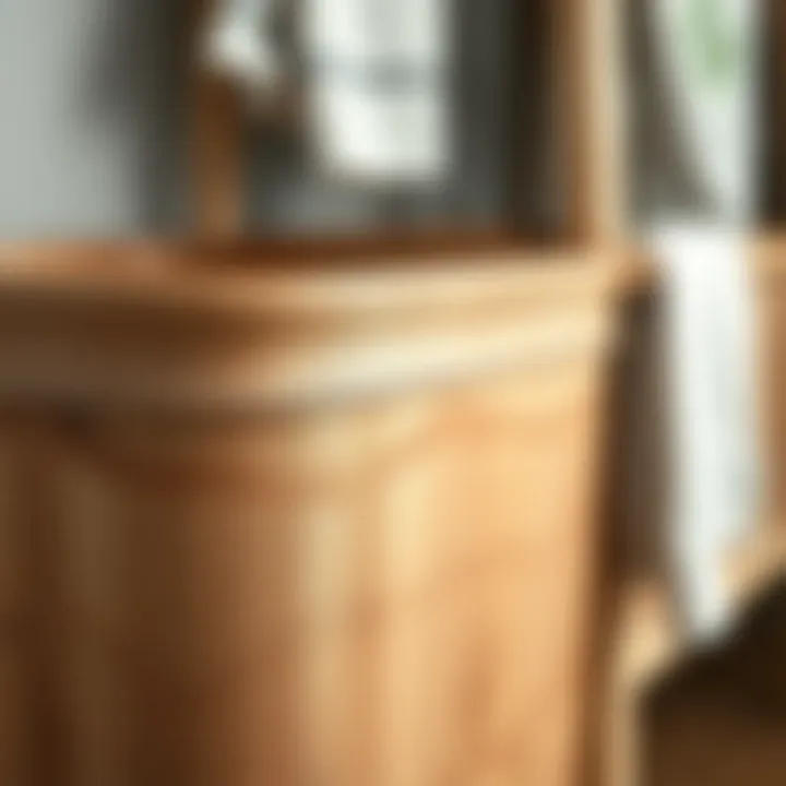 Close-up of natural wood texture on a laundry basket organizer