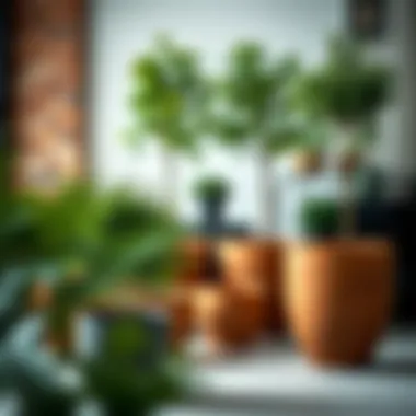 An arrangement showcasing various sizes of tree pots for better selection.