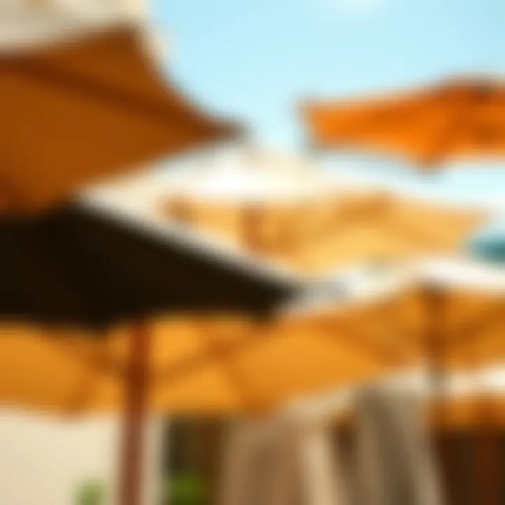 Close-up of various materials used in patio umbrellas.