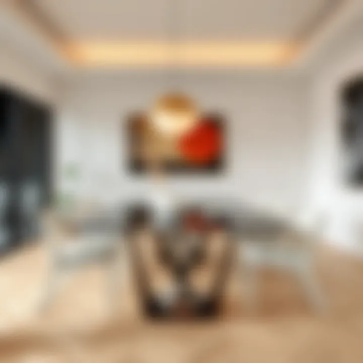 Contemporary Plexiglass Dining Solution Contemporary dining table with plexiglass accents and minimalist decor