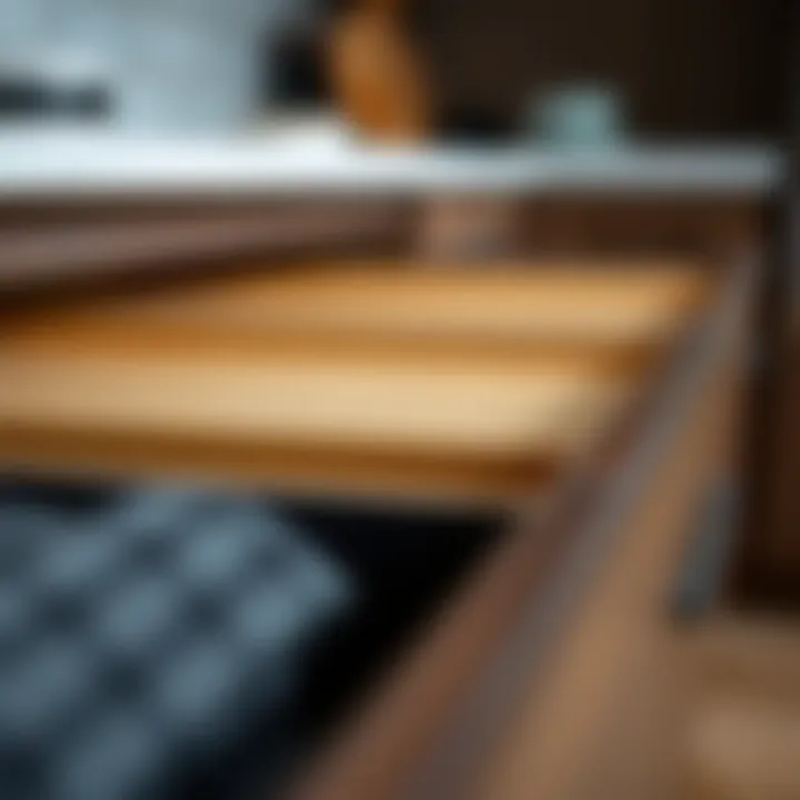 Close-up of high-quality materials used in prefab kitchen drawers