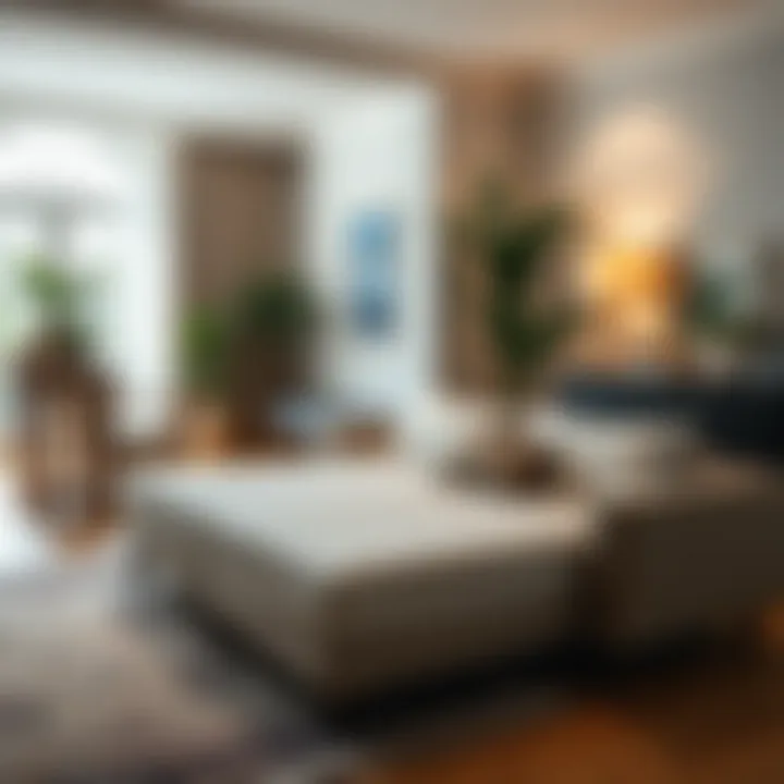 Stylish living area featuring a sofa bed with an attractive mattress cover