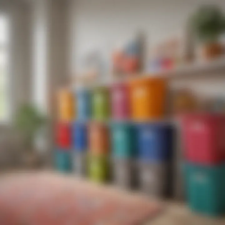 Colorful bins for toy organization in a bright living space