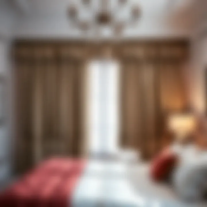 Stylish bedroom showcasing ruffled curtains with valance