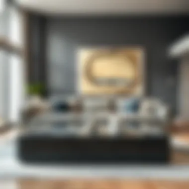 Sophisticated Gray and Glass Coffee Table in Modern Living Room Sophisticated gray and glass coffee table in a modern living room