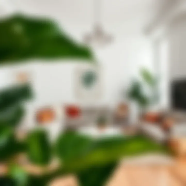 Stylish living room incorporating artificial foliage