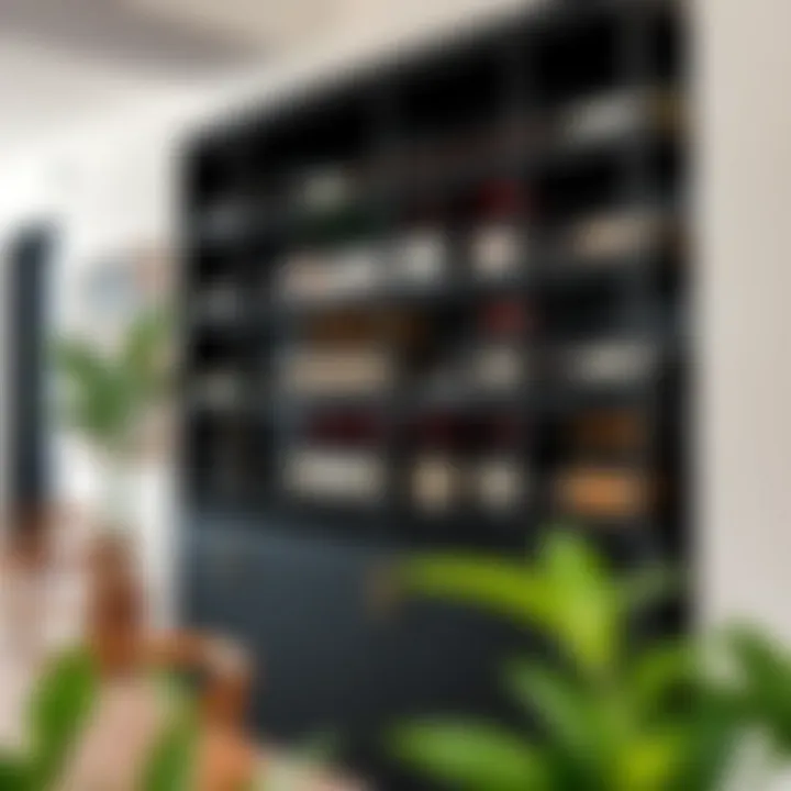 Trendy Wine Shelf Arrangement Trendy wine shelf arrangement in a modern setting