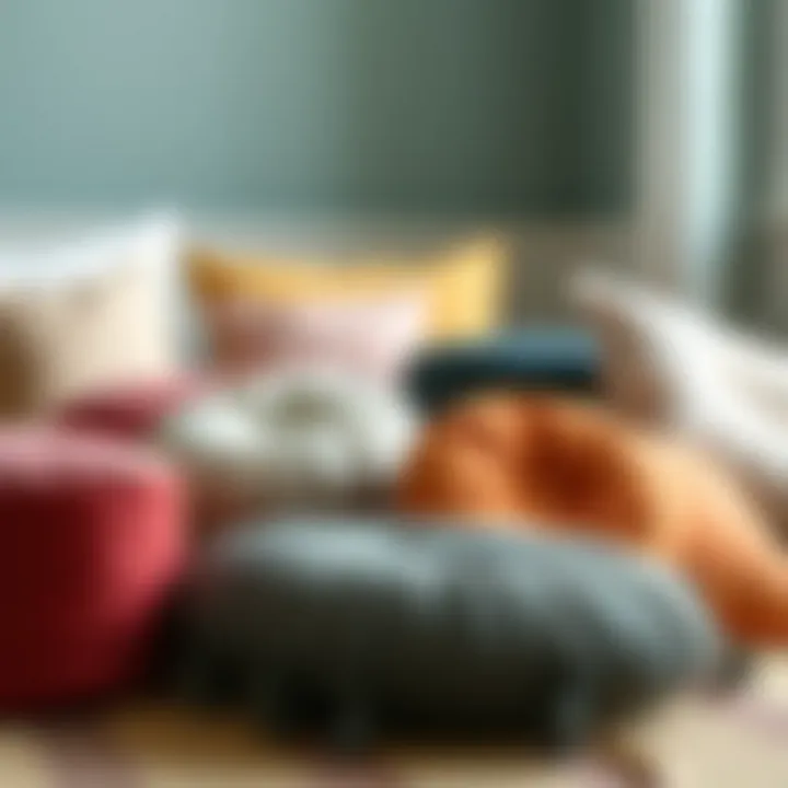A vibrant collection of round pillow covers showcasing various materials