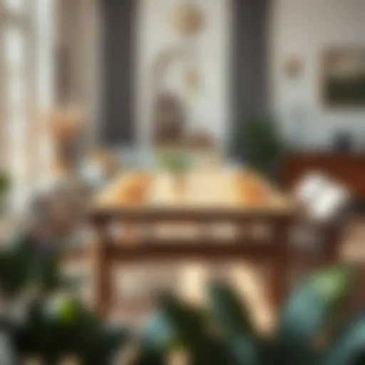 Elegant indoor picnic table setting with natural light