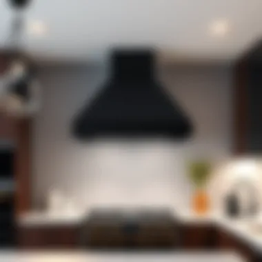 Black Hood in Contemporary Kitchen A stylish black kitchen hood in a contemporary kitchen