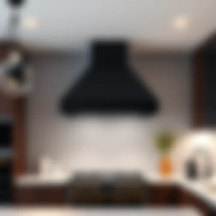 Black Hood in Contemporary Kitchen A stylish black kitchen hood in a contemporary kitchen
