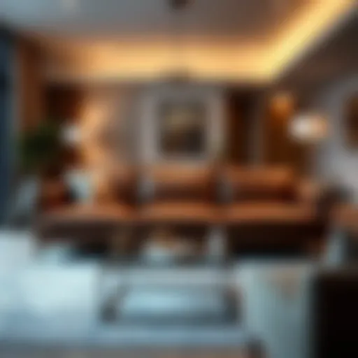 Stylish brown pleather couch in modern living room setting