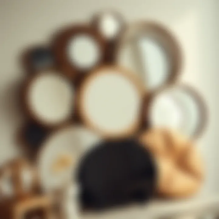 Materials for Round Mirrors Variety of materials used for round mirrors displayed together