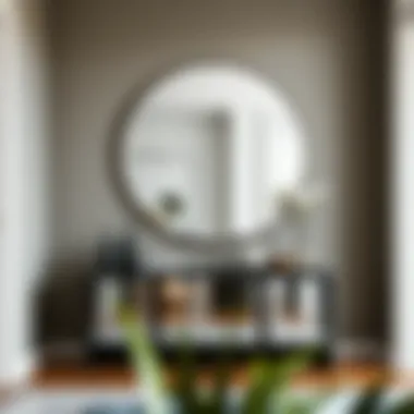 Round Mirror in Modern Interior Modern interior showcasing a round mirror above a console table