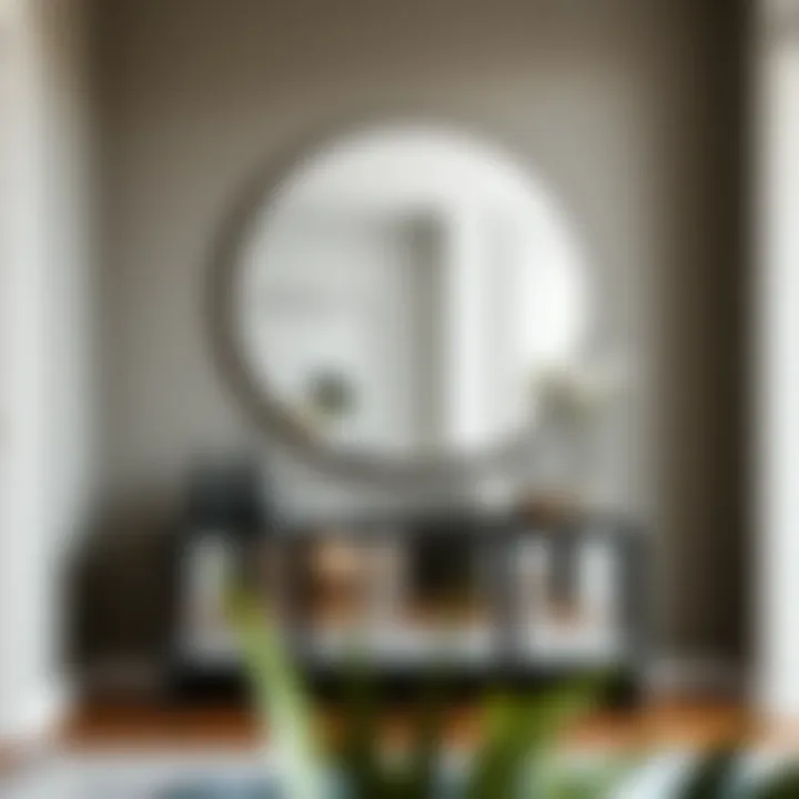 Round Mirror in Modern Interior Modern interior showcasing a round mirror above a console table