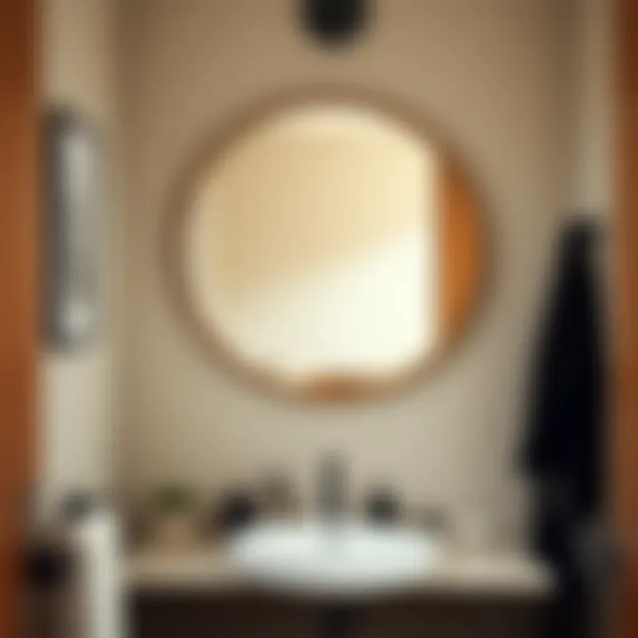 Round Mirror in Small Bathroom Round mirror enhancing the ambiance of a small bathroom