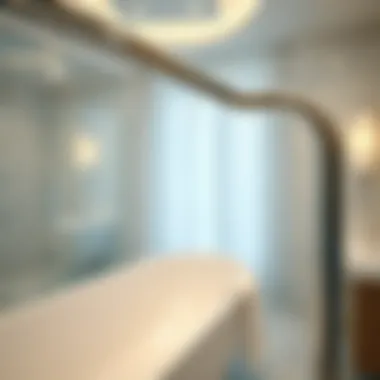 Close-up of a luxury bathroom featuring a silver shower curtain rod