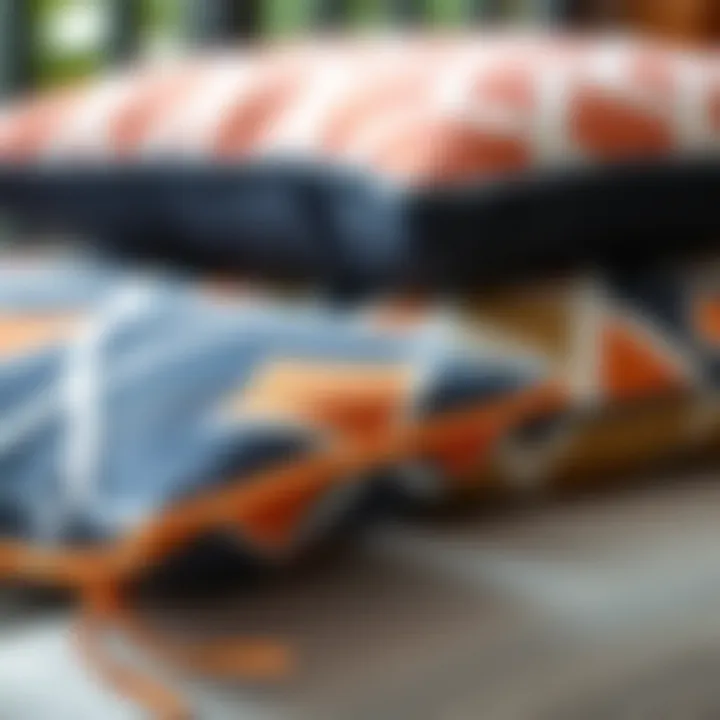 Close-up of fabric textures used in geometric cushions