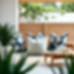 Stylish geometric outdoor cushions arranged on a patio