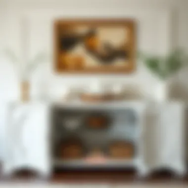 Elegant white buffet showcasing decorative items