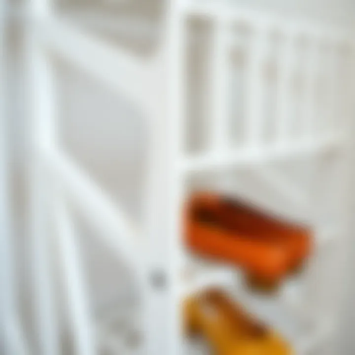 Minimalist Design: Details of a White Shoe Rack Close-up of a minimalist white stackable shoe rack showcasing design details